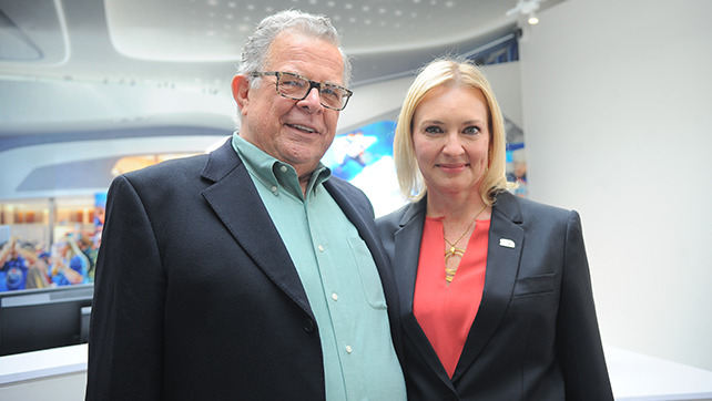 From left: Neil Campbell and Susan Darrington. Photo by Andy Devlin / Edmonton Oilers Hockey Club.