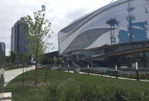 A view of Rogers Place and MacEwan LRT Station.