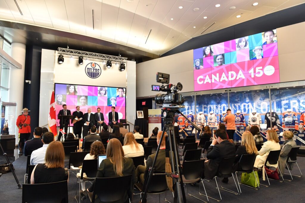 A press conference in the Oilers Hall Of Fame